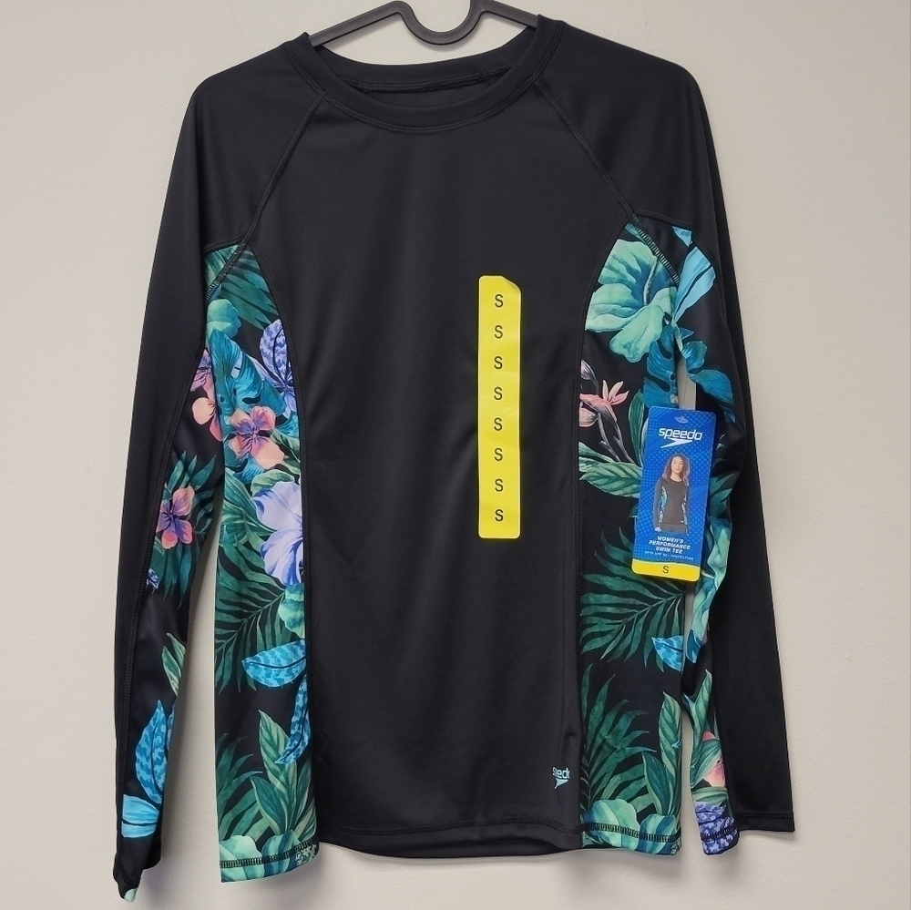 Speedo Performance Floral Swim Tee Rash guard Black S